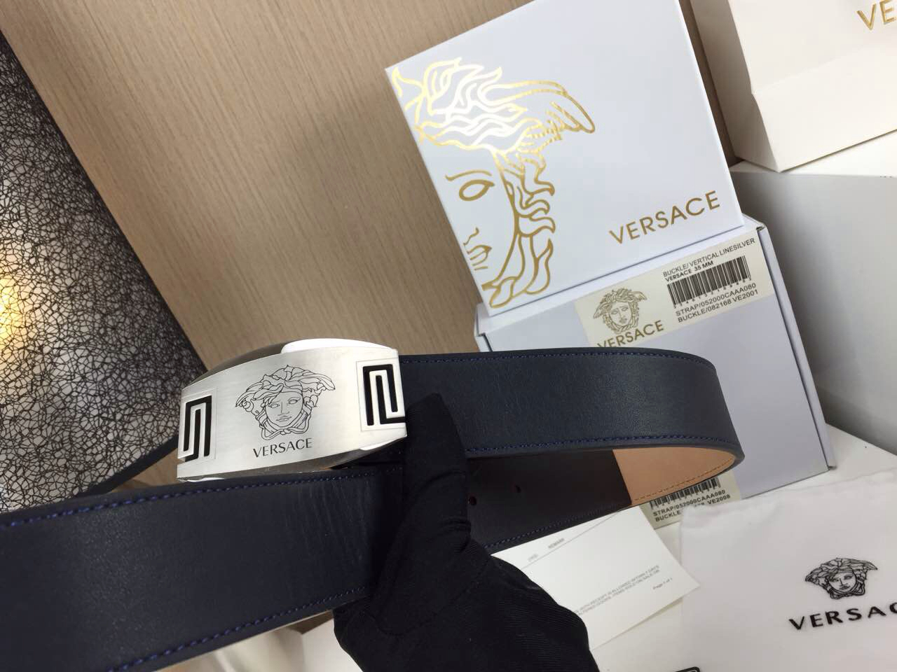 Versace 纪梵希 经典男士皮带 扣头不锈钢316白色 蓝色小牛皮平纹带身